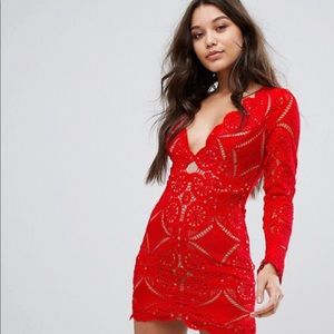 Love Triangle V Neck Mini Dress In All Over Lace